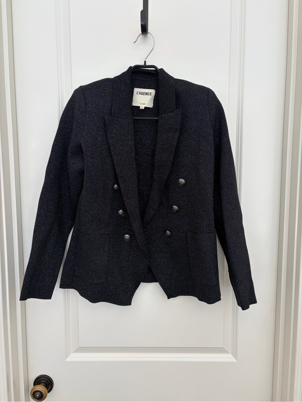 L'AGENCE Black Double-Breasted Textured Blazer